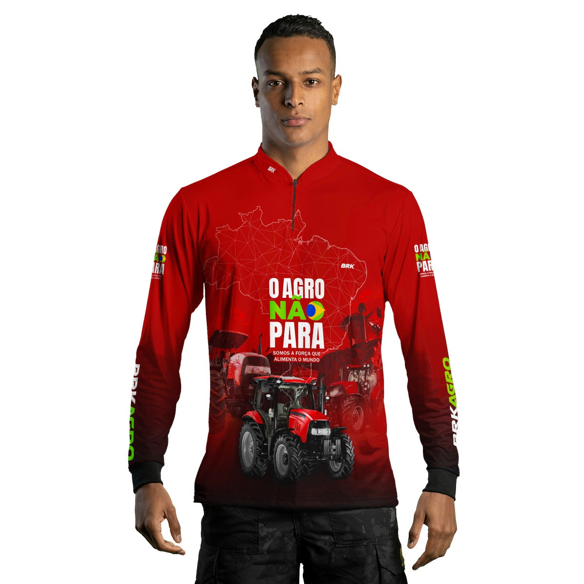 Camisa Agro Brk Vermelha O Agro Não Para com Proteção Solar UV50+