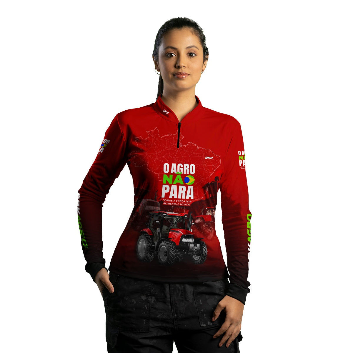 Camisa Agro Brk Vermelha O Agro Não Para com Proteção Solar UV50+