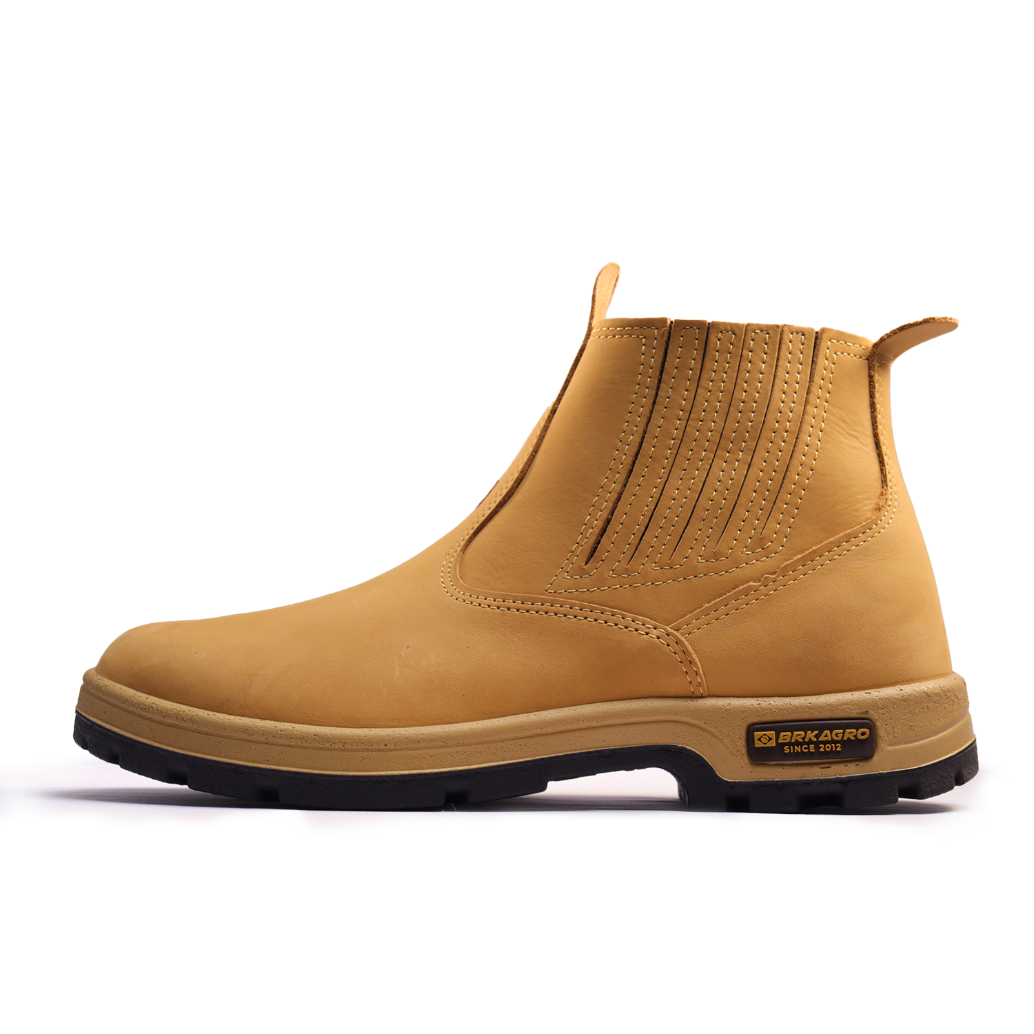 Bota de trabalho em couro marrom médio com solado preto da marca BRKAGRO