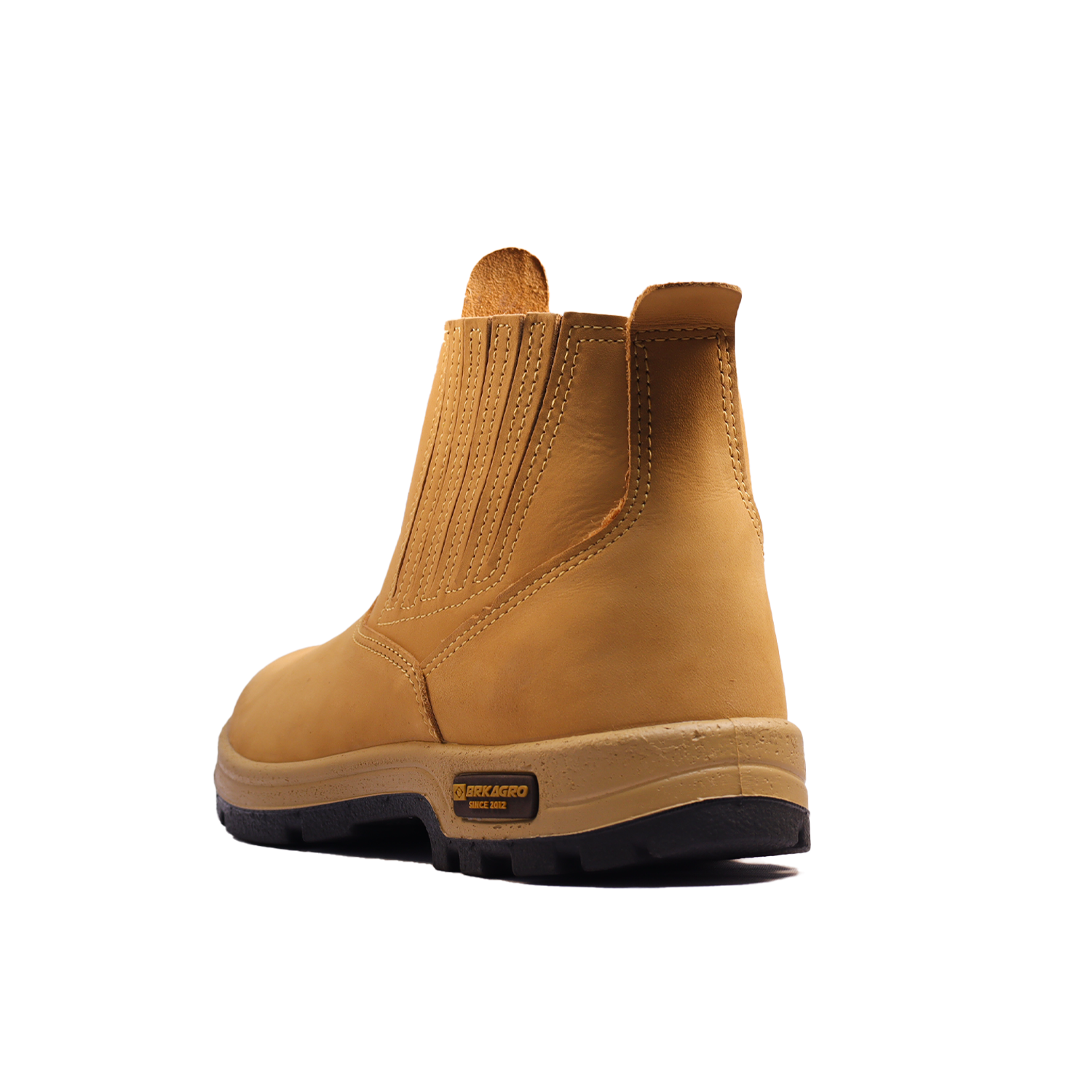 Bota de couro bege estilo botina com solado preto antiderrapante da marca Brkagro