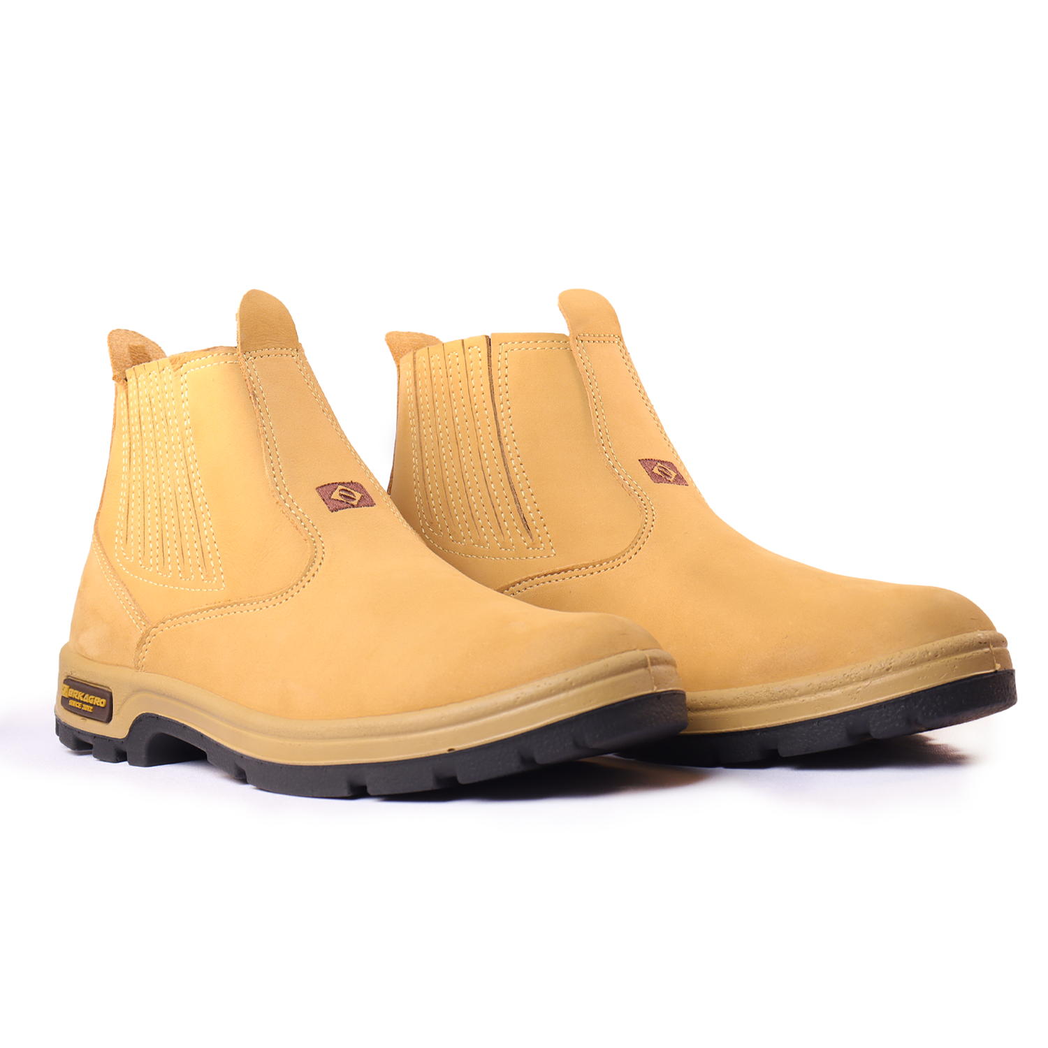 Botas de trabalho amarelas estilo Chelsea com solado preto antiderrapante