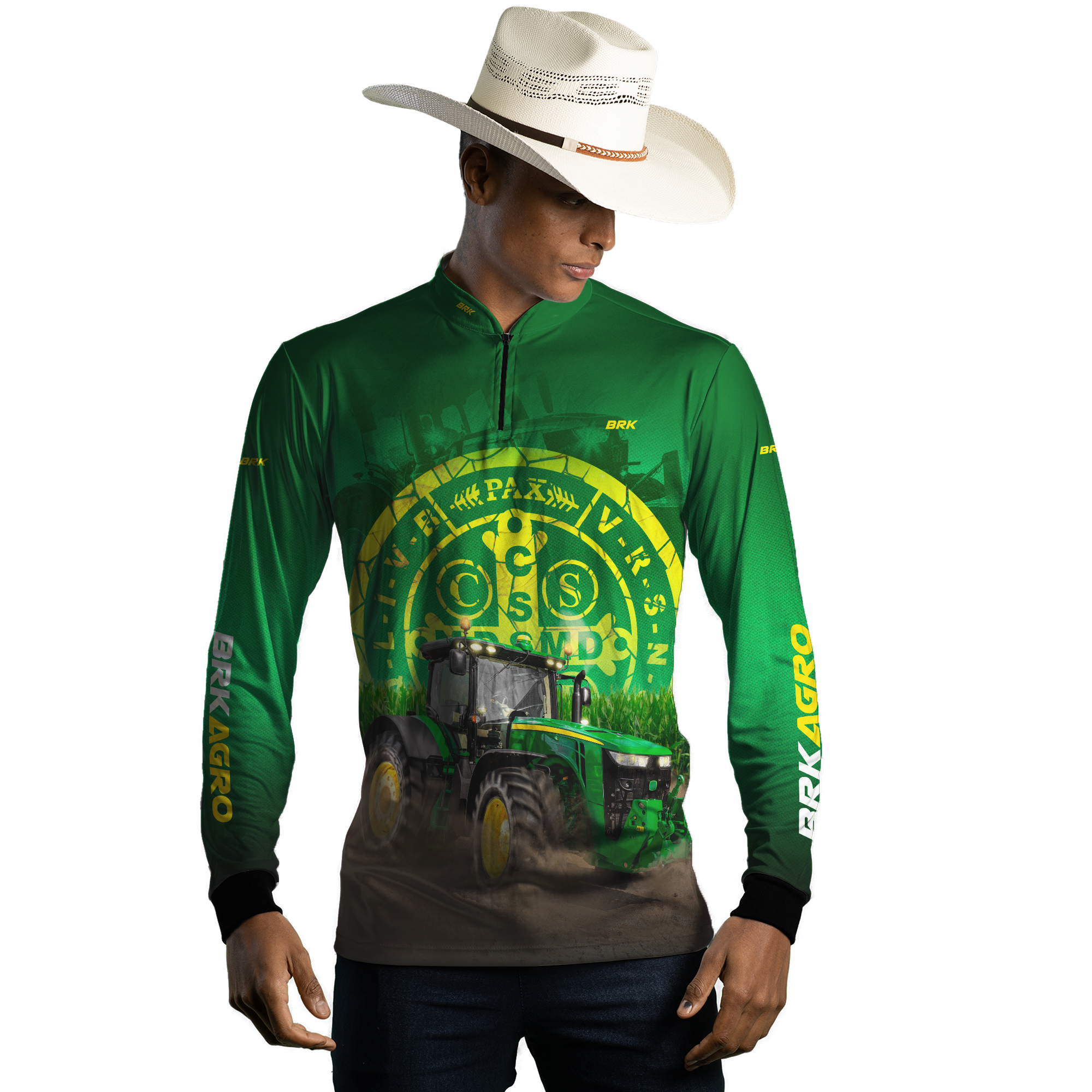 Camisa Agro Brk Trator São Bento Verde com Proteção Solar UV50+