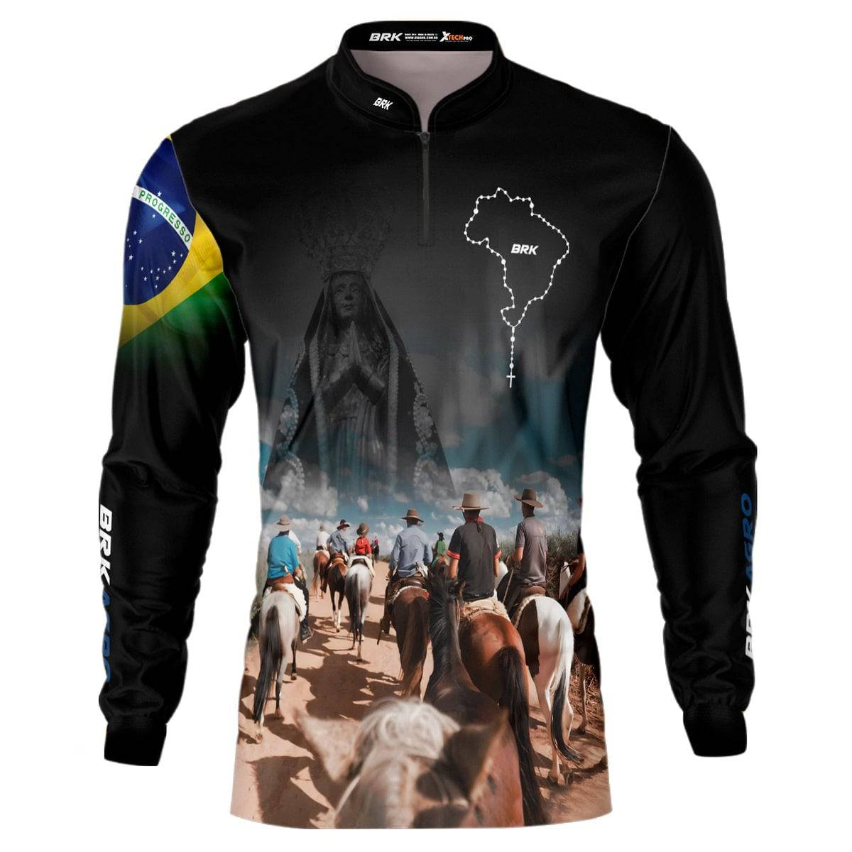 Camisa Agro Brk Cavalgada Nossa Senhora c/ Bandeira do Brasil com Proteção Solar UV50+
