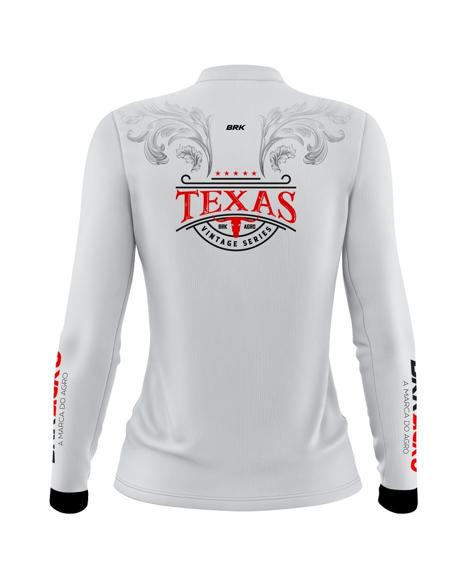 Camisa Agro Feminina Brk Texas Vintage Branca com Proteção com Proteção Solar UV50+