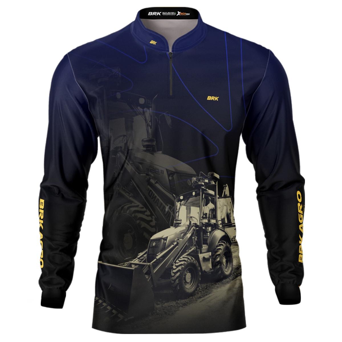 Camisa Agro Brk Azul e Preta Retroescavadeira com UV50+