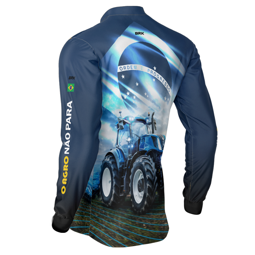 Camisa Agro Brk Azul O Agro Não Para com Proteção Solar UV50+
