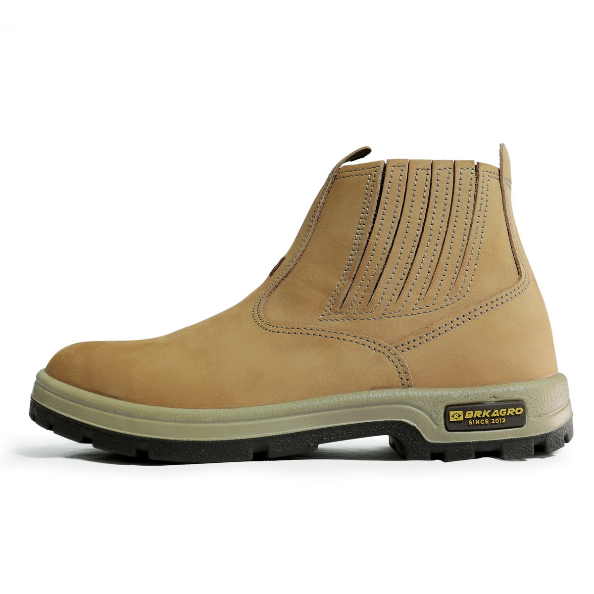 Bota masculina bege de couro com solado antiderrapante BRKAGRO para trabalho