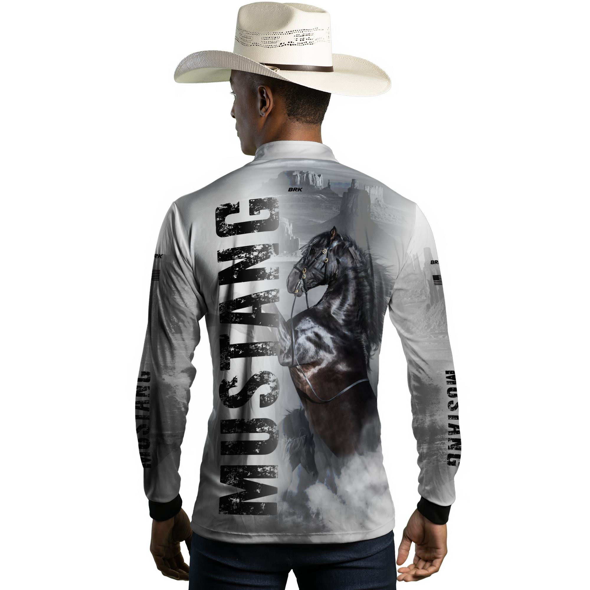 Camisa Agro Brk Branca Cavalo Mustang com Proteção Solar UV50+