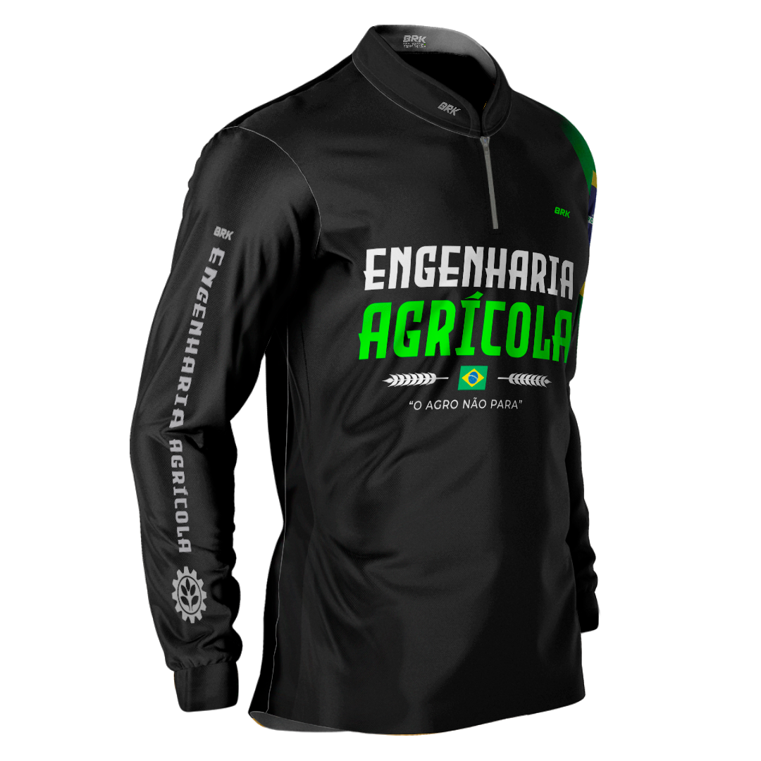 Camisa Agro Brk Preta Engenharia Agrícola com Proteção Solar UV50+