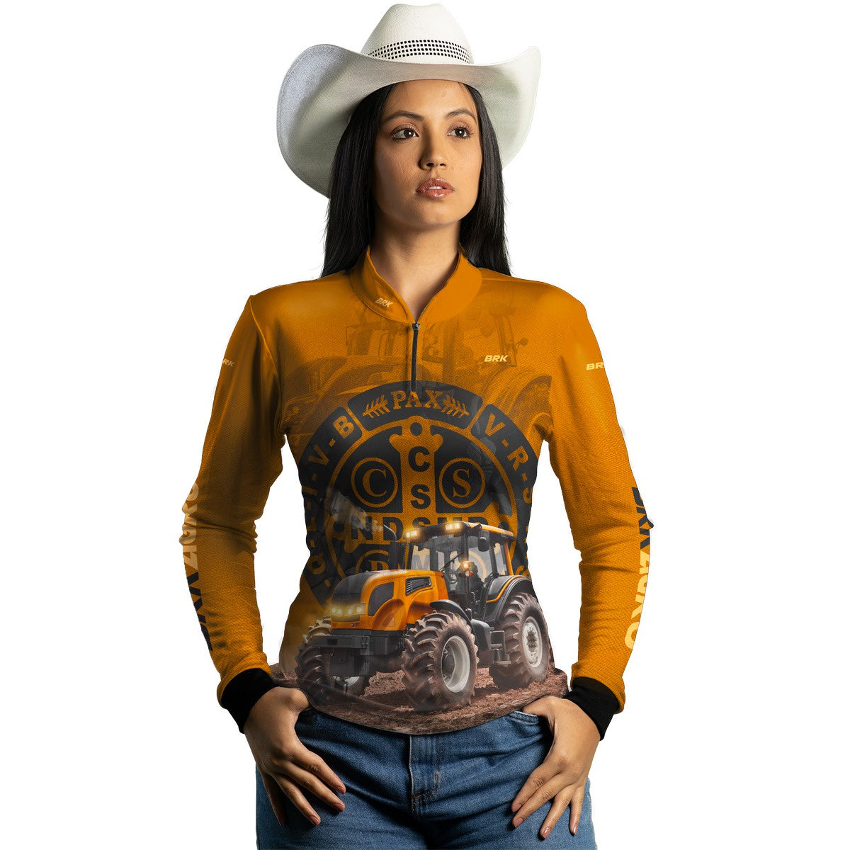 Camisa Agro Brk Trator São Bento Laranja com Proteção Solar UV50+