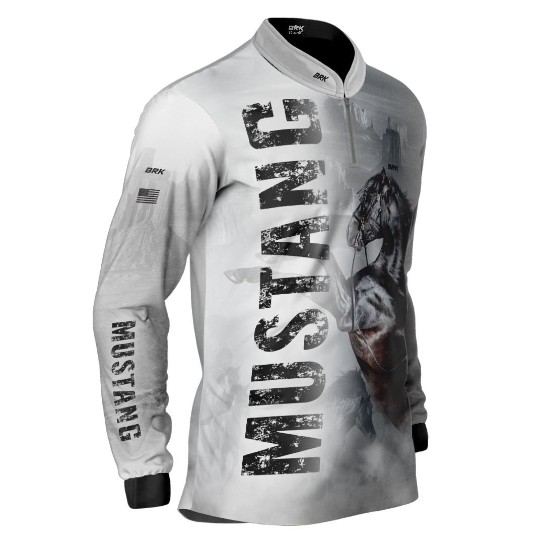 Camisa Agro Brk Branca Cavalo Mustang com Proteção Solar UV50+