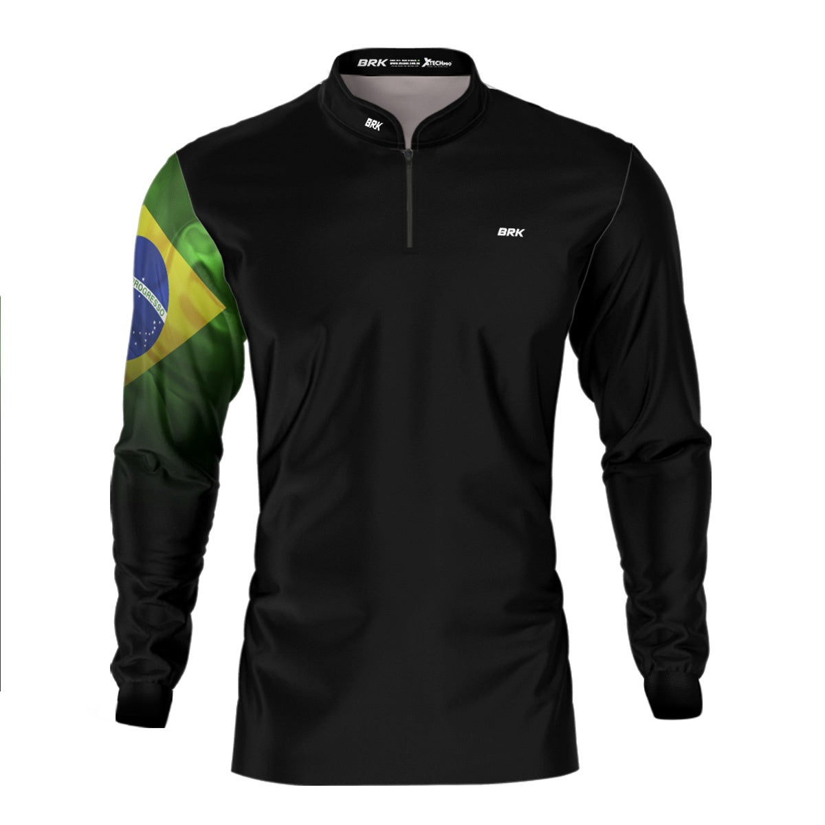 Camisa Agro Brk Preta Bandeira do Brasil com Proteção Solar UV50+