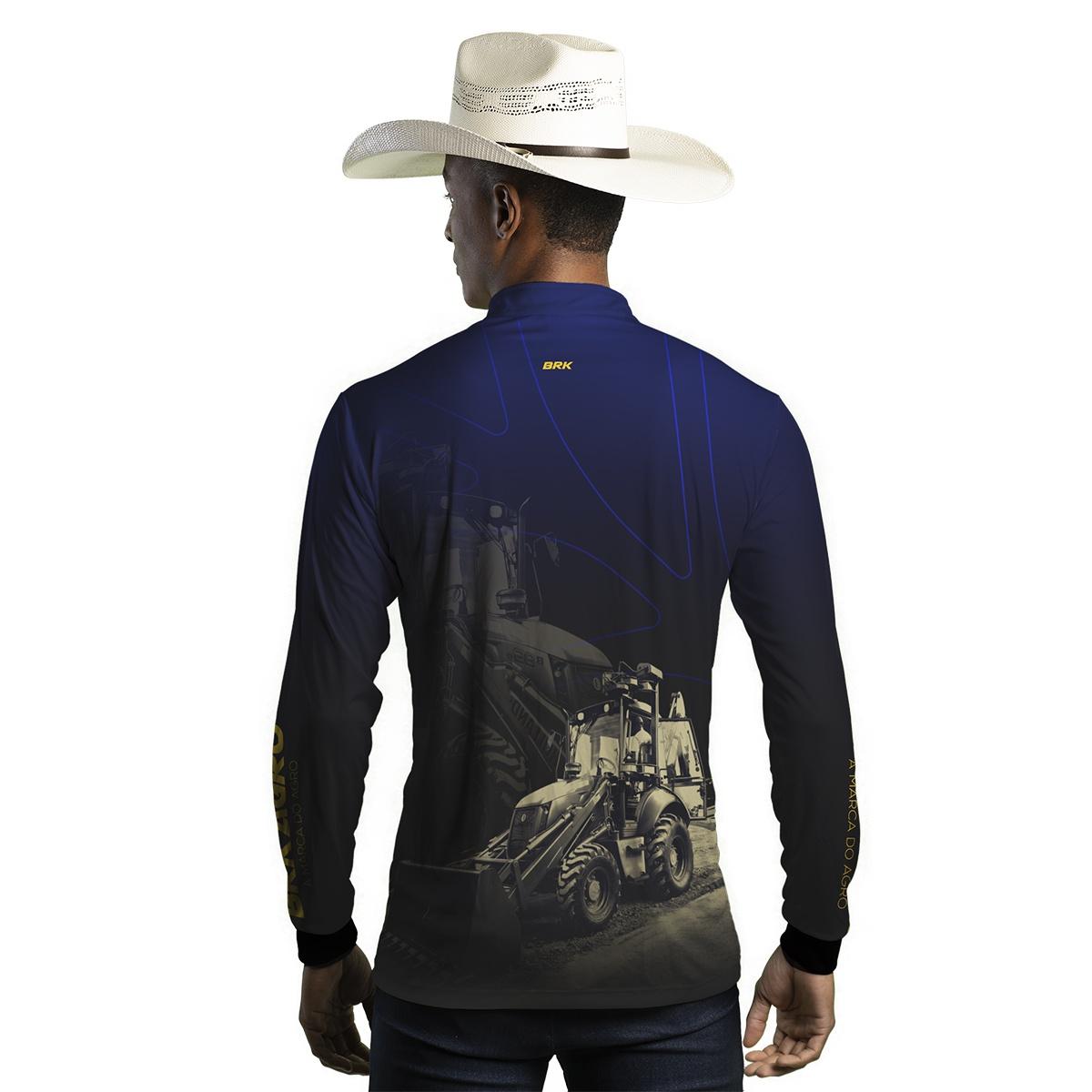 Camisa Agro Brk Azul e Preta Retroescavadeira com UV50+