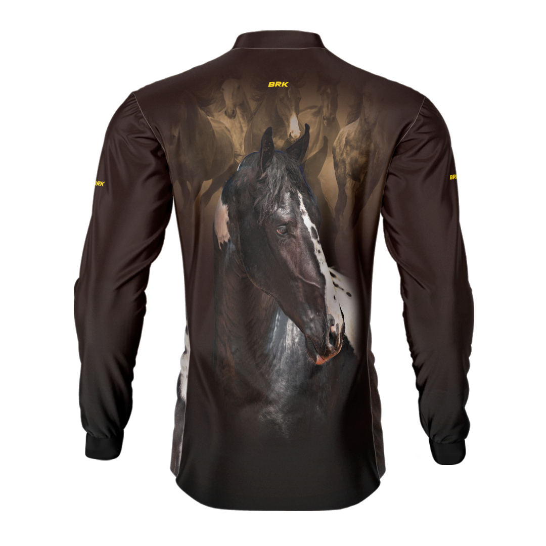 Camisa Agro Brk Marrom e Preto Mangalarga com Proteção Solar UV50+
