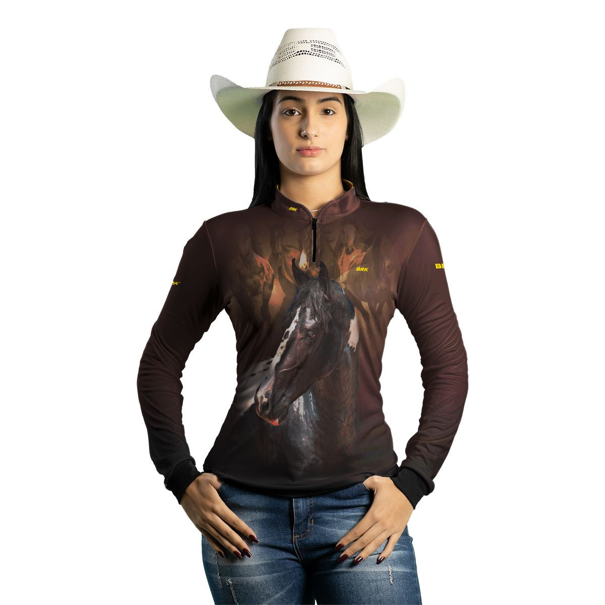 Camisa Agro Brk Marrom e Preto Mangalarga com Proteção Solar UV50+