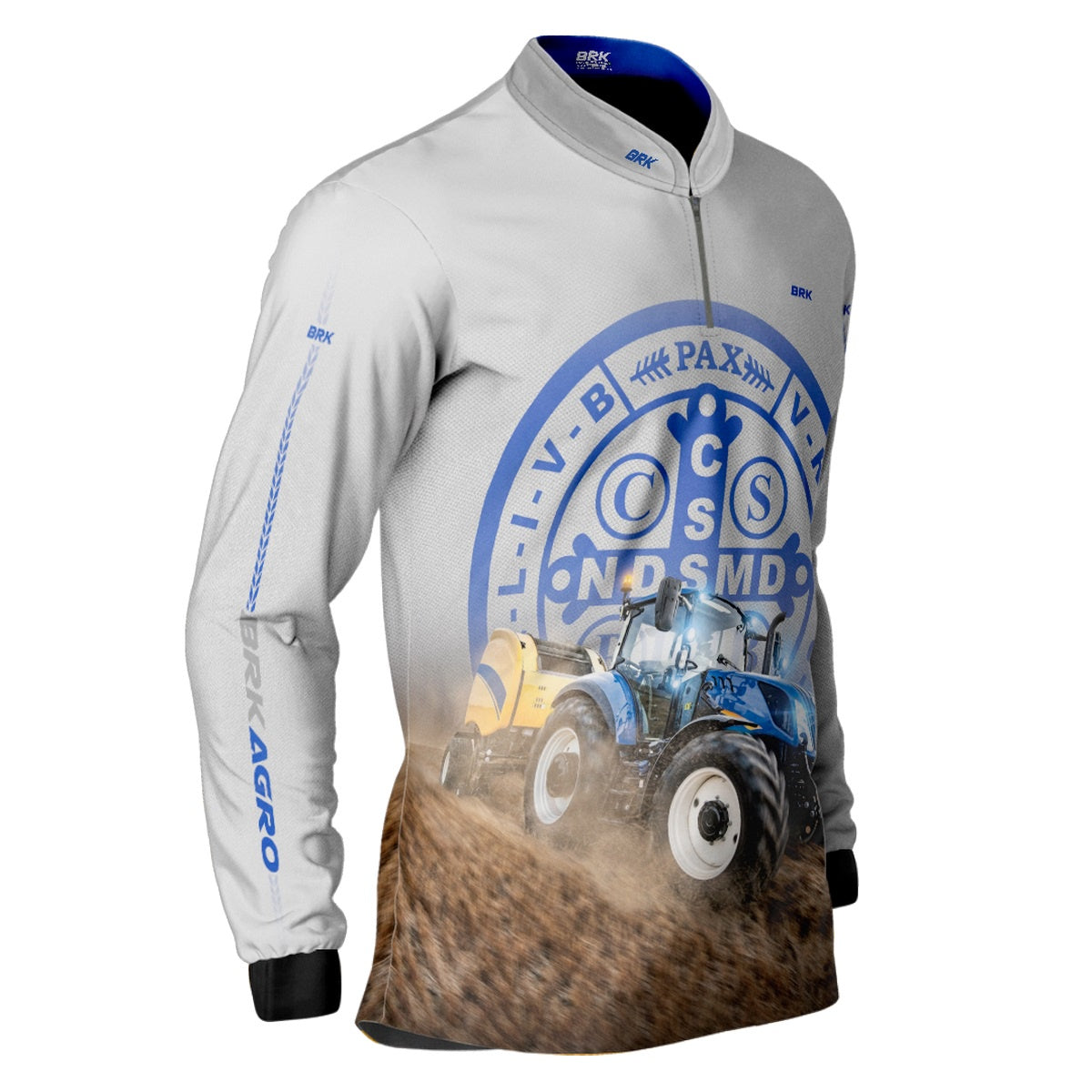 Camisa Agro Brk Trator Azul e Branco São Bento com Proteção Solar UV50+
