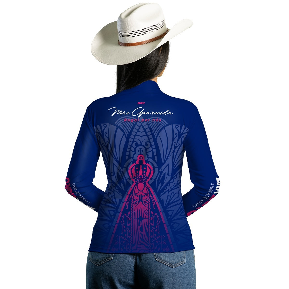 Camisa Agro Feminina Brk Nossa Senhora Mãe Aparecida com Proteção Solar UV50+