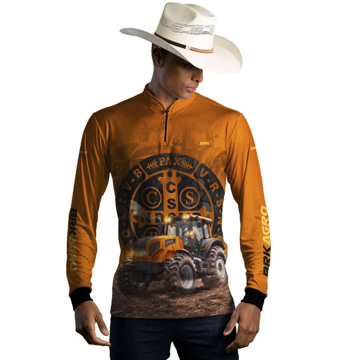 Camisa Agro Brk Trator São Bento Laranja com Proteção Solar UV50+