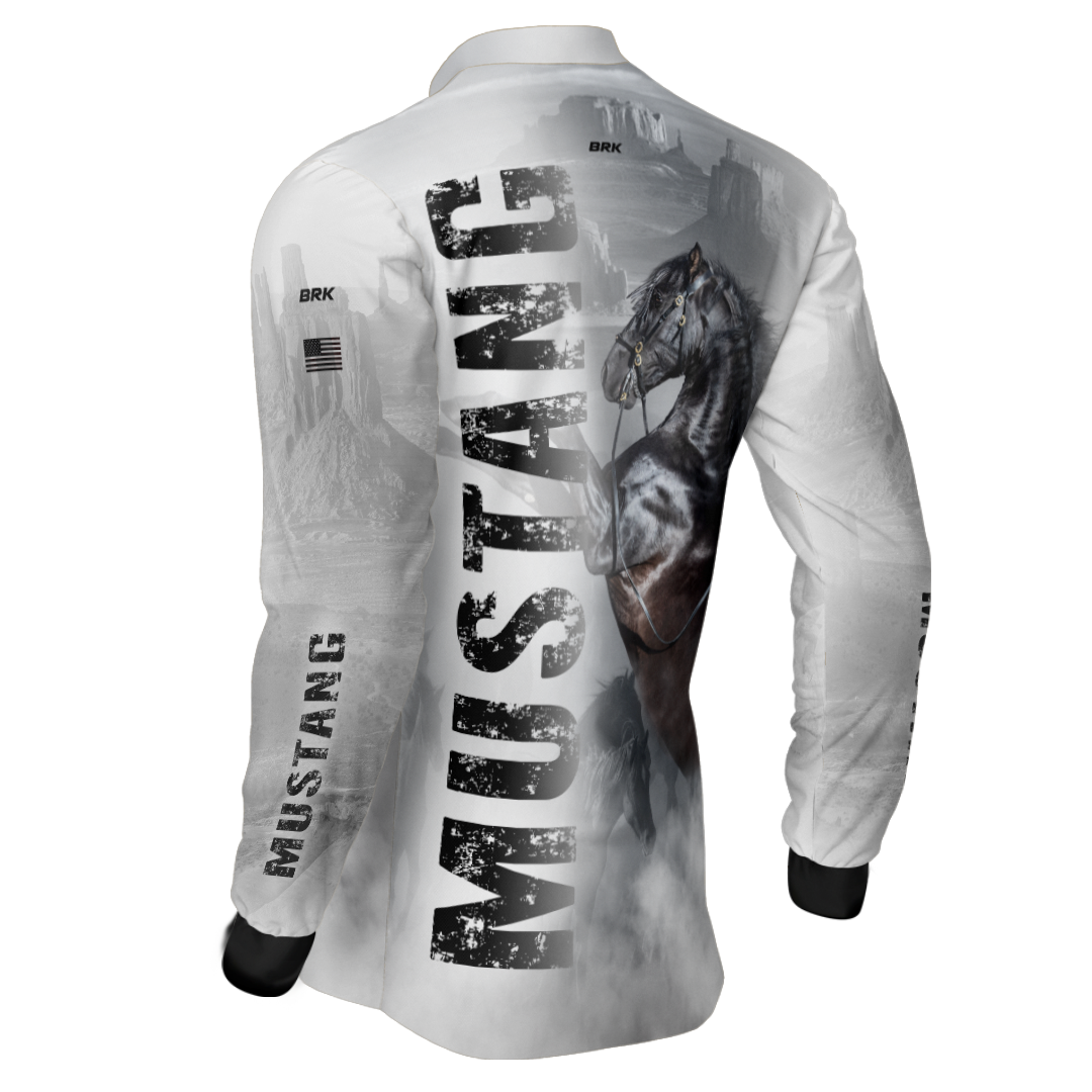 Camisa Agro Brk Branca Cavalo Mustang com Proteção Solar UV50+