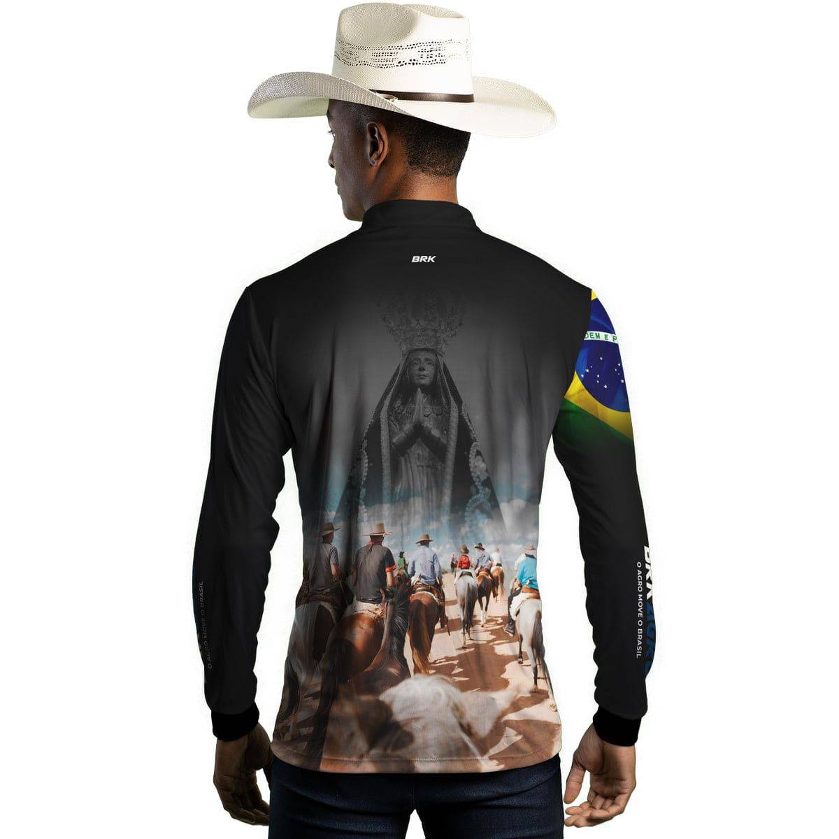 Camisa Agro Brk Cavalgada Nossa Senhora c/ Bandeira do Brasil com Proteção Solar UV50+