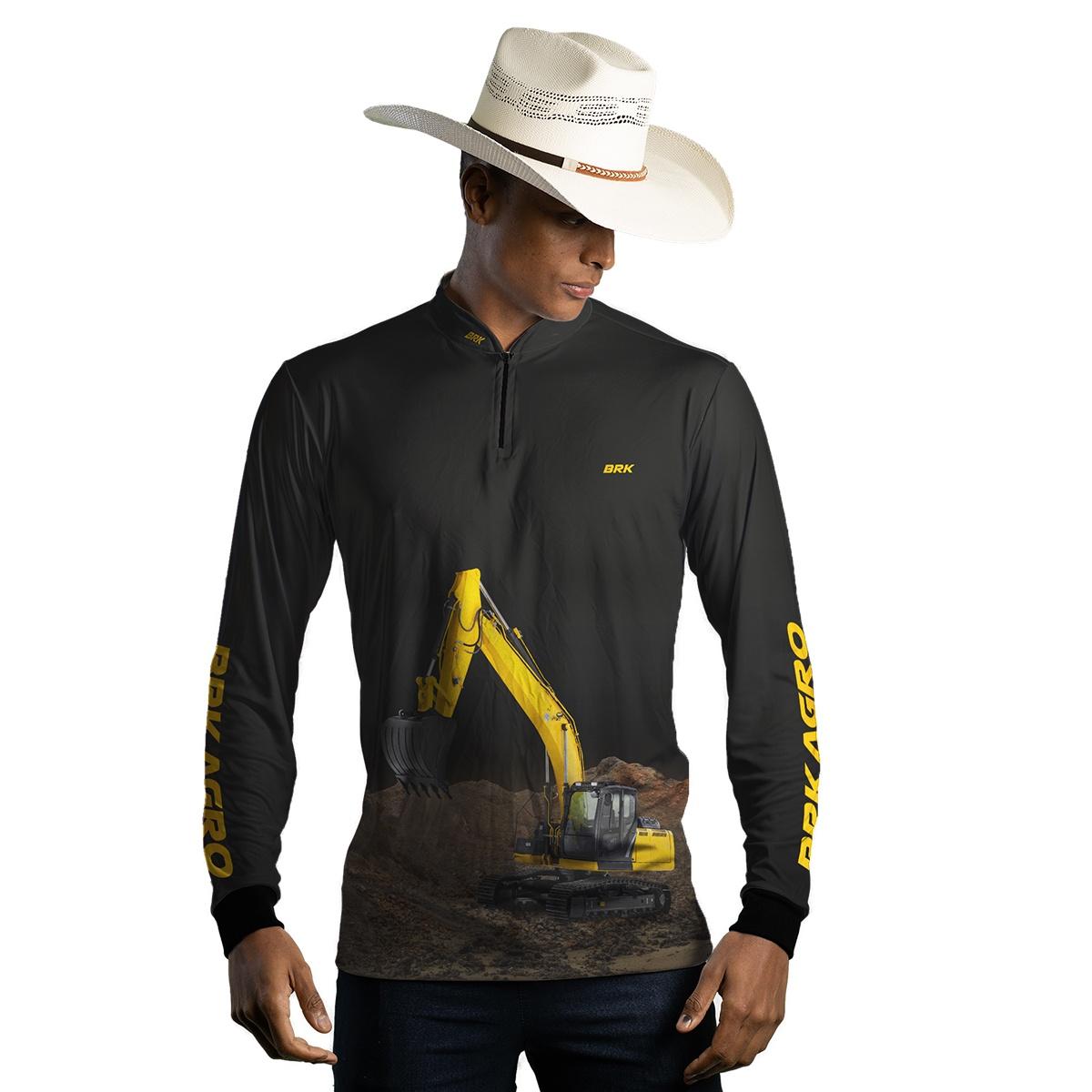 Camisa Agro Brk Amarela e Preta Escavadeira com UV50+