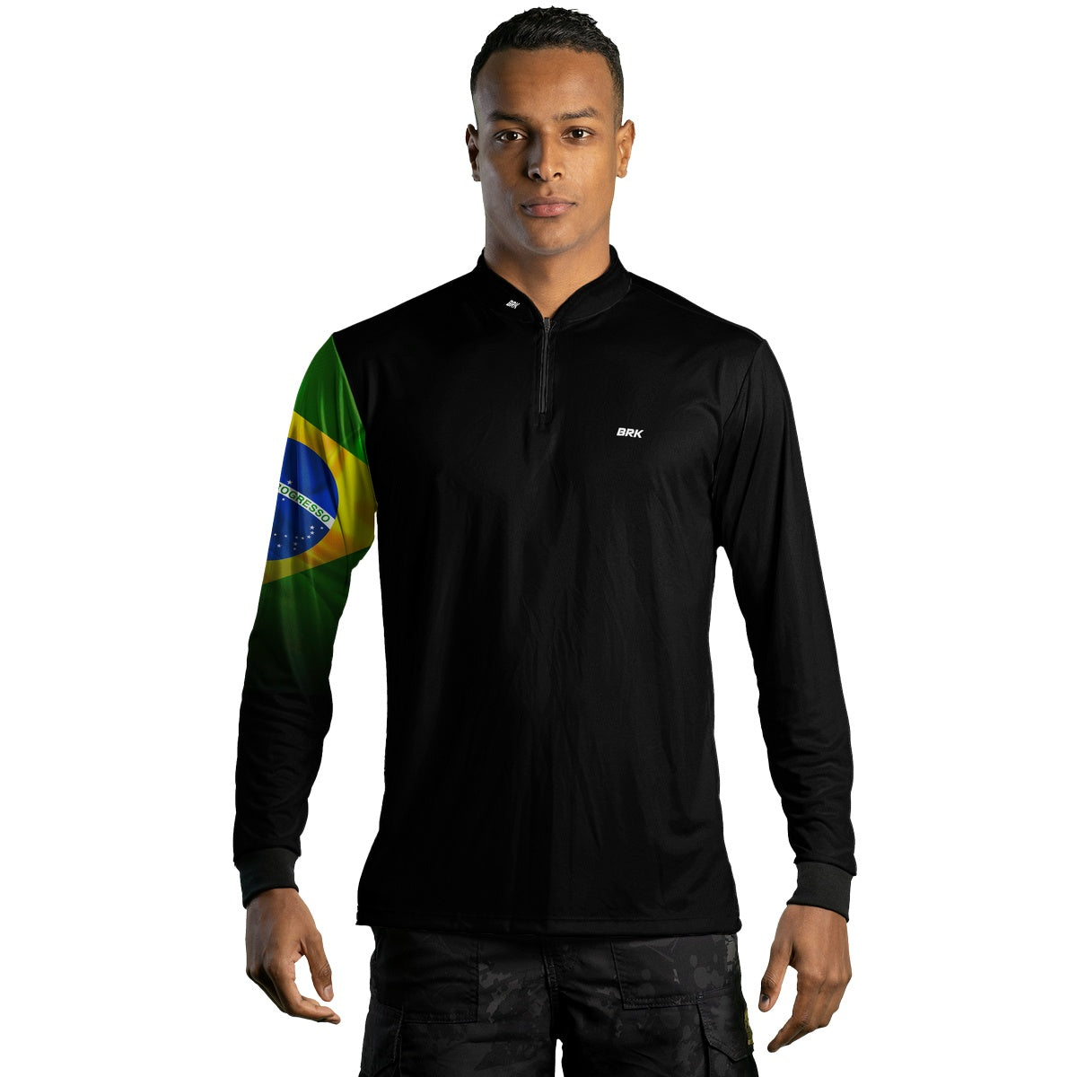 Camisa Agro Brk Preta Bandeira do Brasil com Proteção Solar UV50+