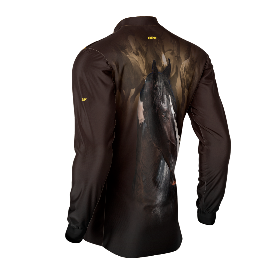 Camisa Agro Brk Marrom e Preto Mangalarga com Proteção Solar UV50+