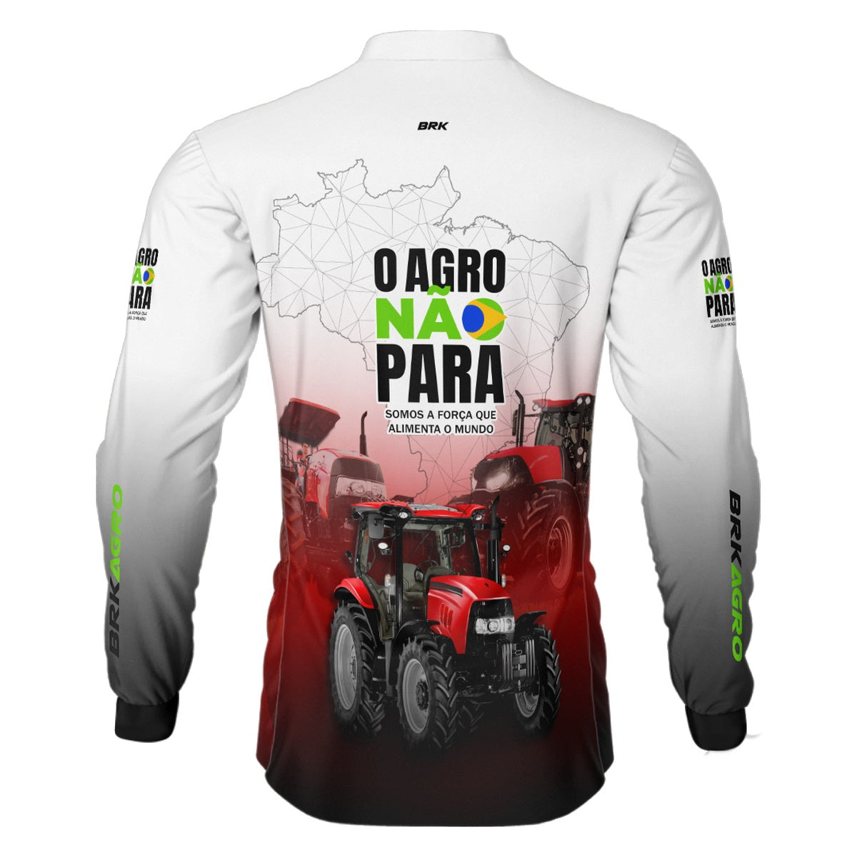 Camisa Agro Brk Branca e Vermelha O Agro Não Para com Proteção Solar UV50+