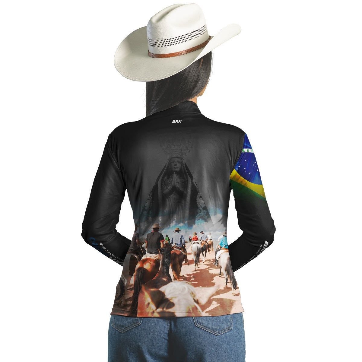 Camisa Agro Brk Cavalgada Nossa Senhora c/ Bandeira do Brasil com Proteção Solar UV50+