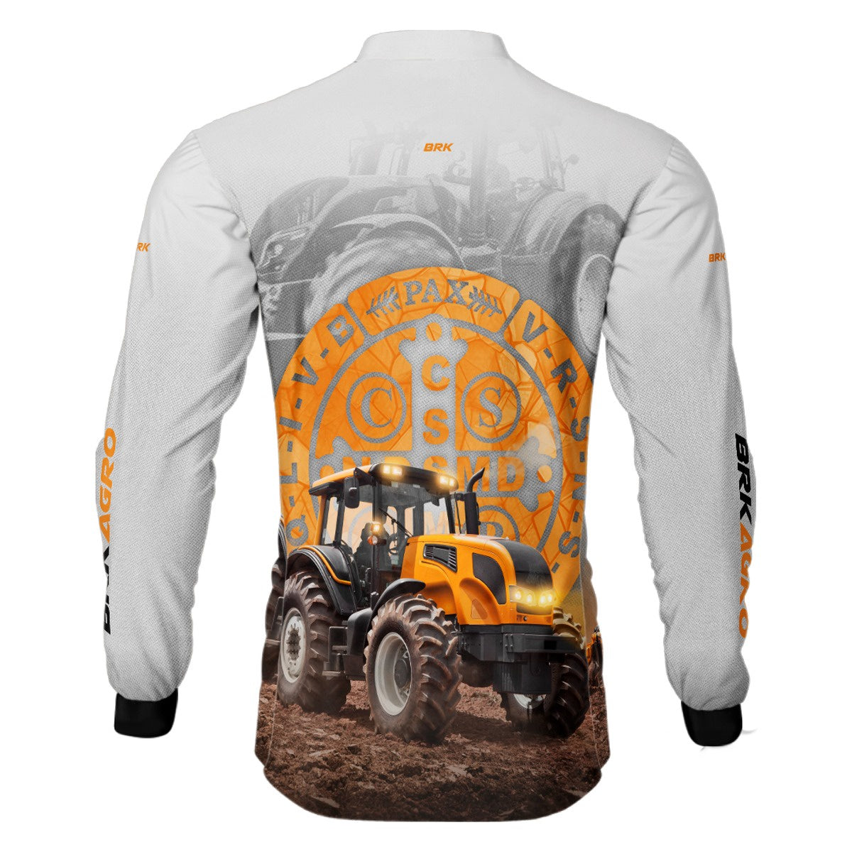 Camisa Agro Brk Trator São Bento Laranja e Branco com Proteção Solar UV50+