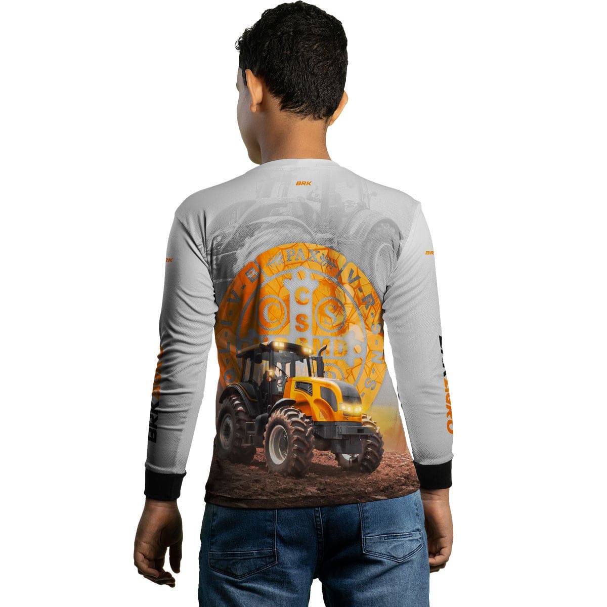 Camisa Agro Brk Trator São Bento Laranja e Branco com Proteção Solar UV50+
