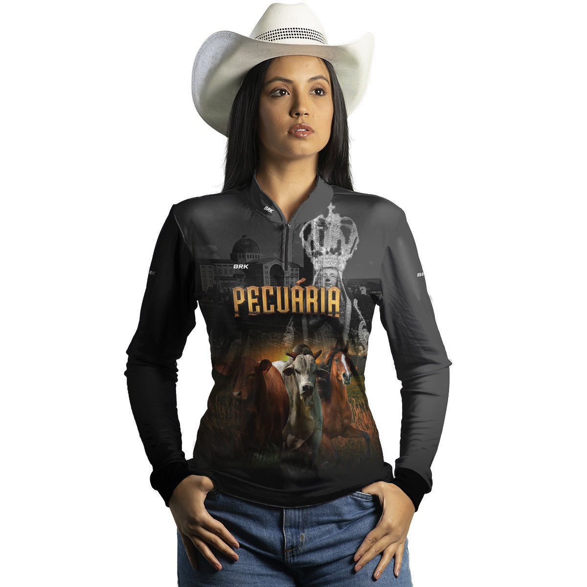 Camisa Agro Feminina Brk Nossa Senhora Pecuária com UV50+