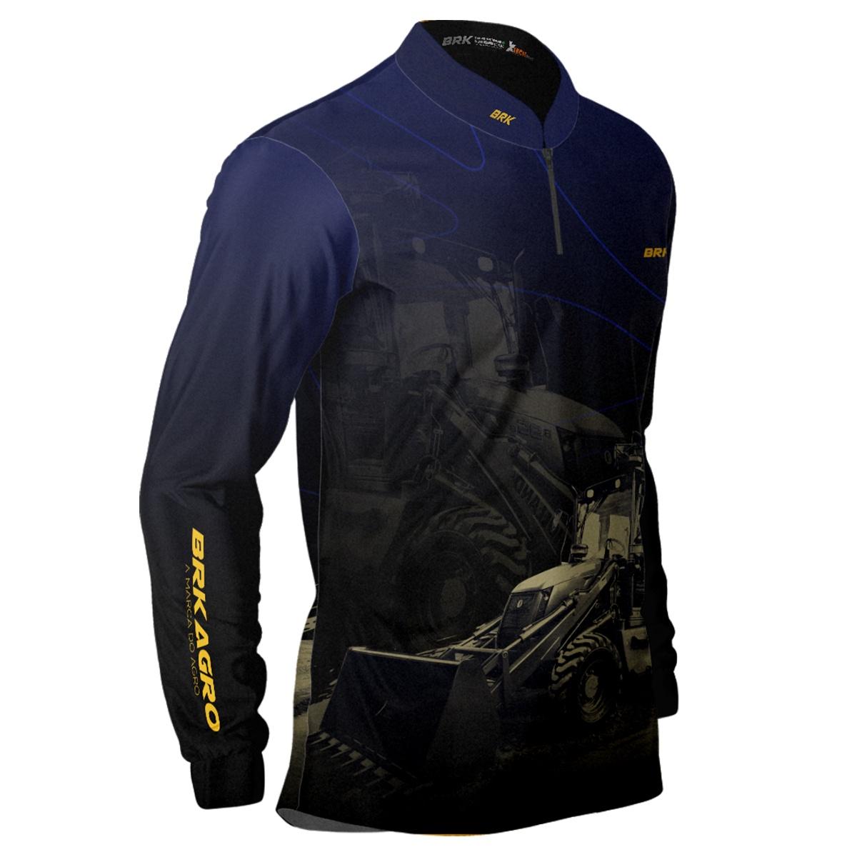 Camisa Agro Brk Azul e Preta Retroescavadeira com UV50+