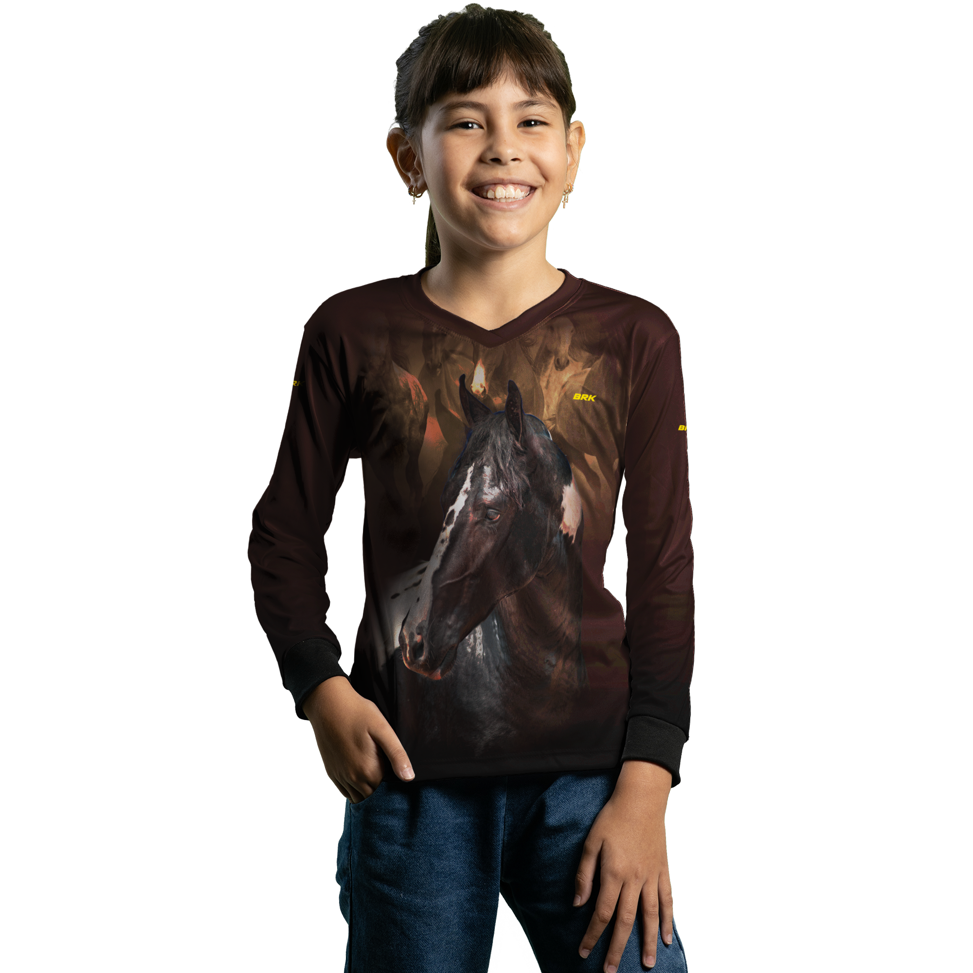 Camisa Agro Brk Marrom e Preto Mangalarga com Proteção Solar UV50+