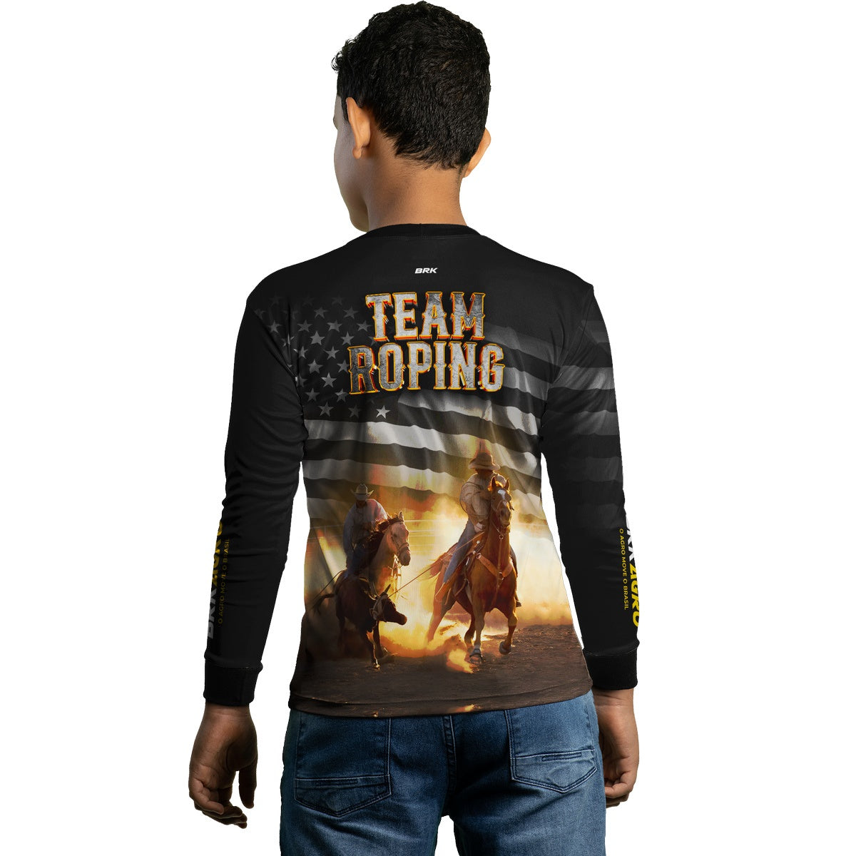 Camisa Agro Brk Team Roping Preta com Proteção Solar UV50+
