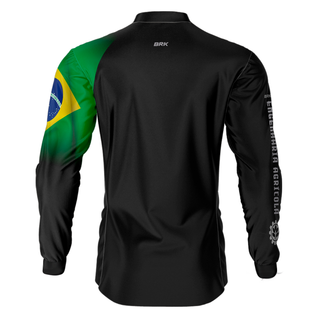Camisa Agro Brk Preta Engenharia Agrícola com Proteção Solar UV50+