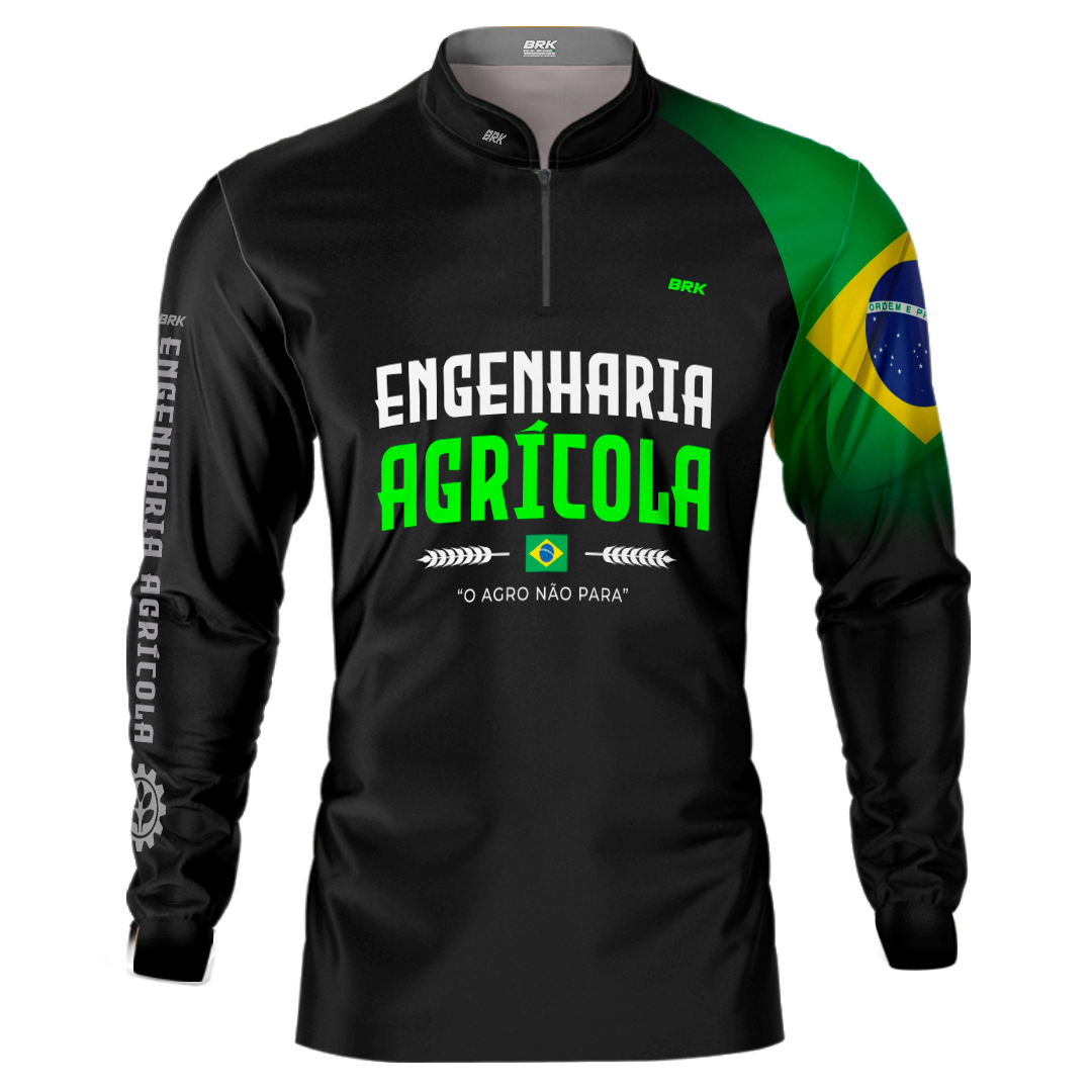 Camisa Agro Brk Preta Engenharia Agrícola com Proteção Solar UV50+