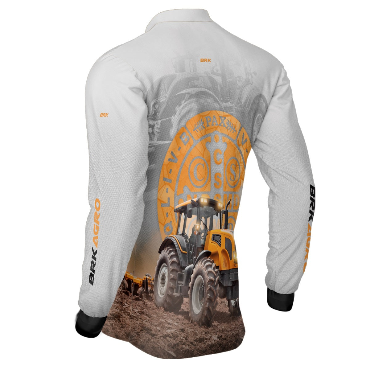 Camisa Agro Brk Trator São Bento Laranja e Branco com Proteção Solar UV50+