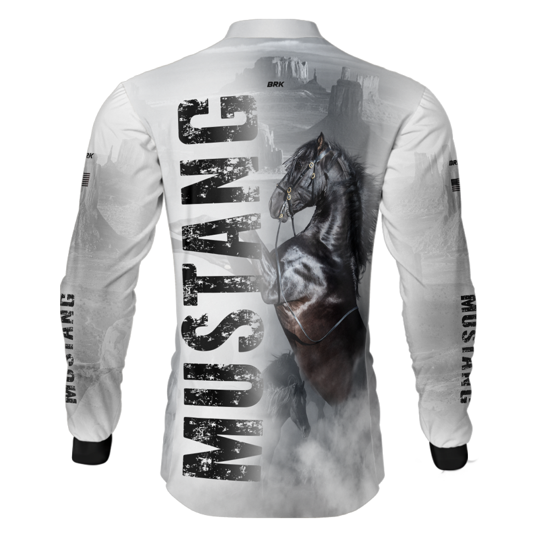 Camisa Agro Brk Branca Cavalo Mustang com Proteção Solar UV50+