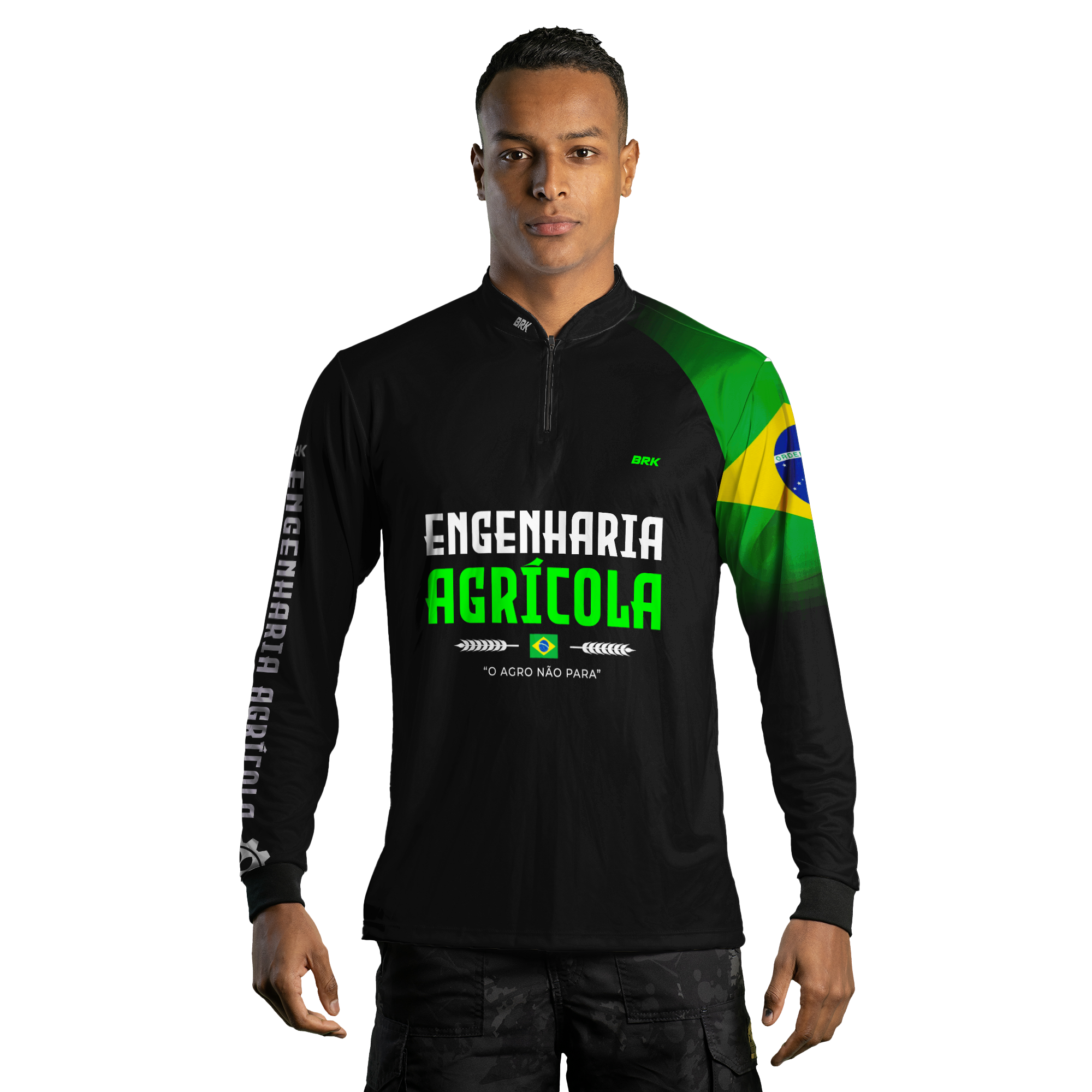 Camisa Agro Brk Preta Engenharia Agrícola com Proteção Solar UV50+
