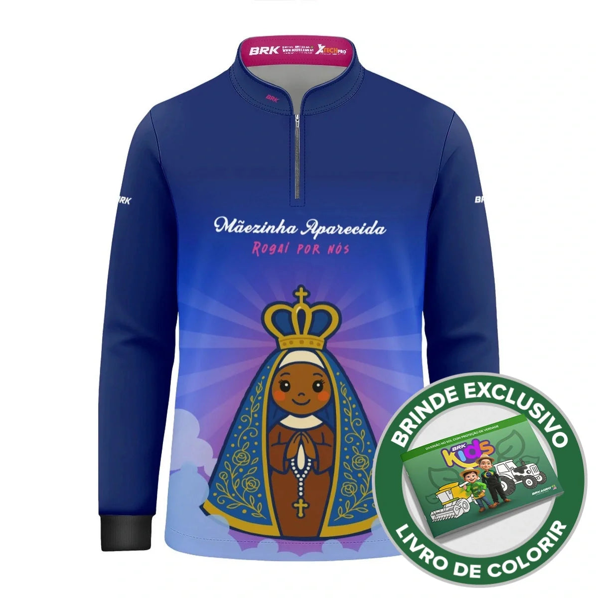 Camisa UV50 Agro Infantil Brk Mãezinha Aparecida Rogai Por Nós
