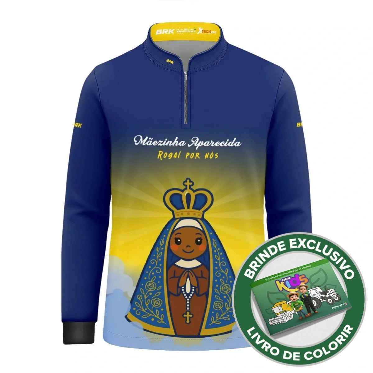 Camisa UV50 Agro Infantil Brk Mãezinha Aparecida Rogai Por Nós