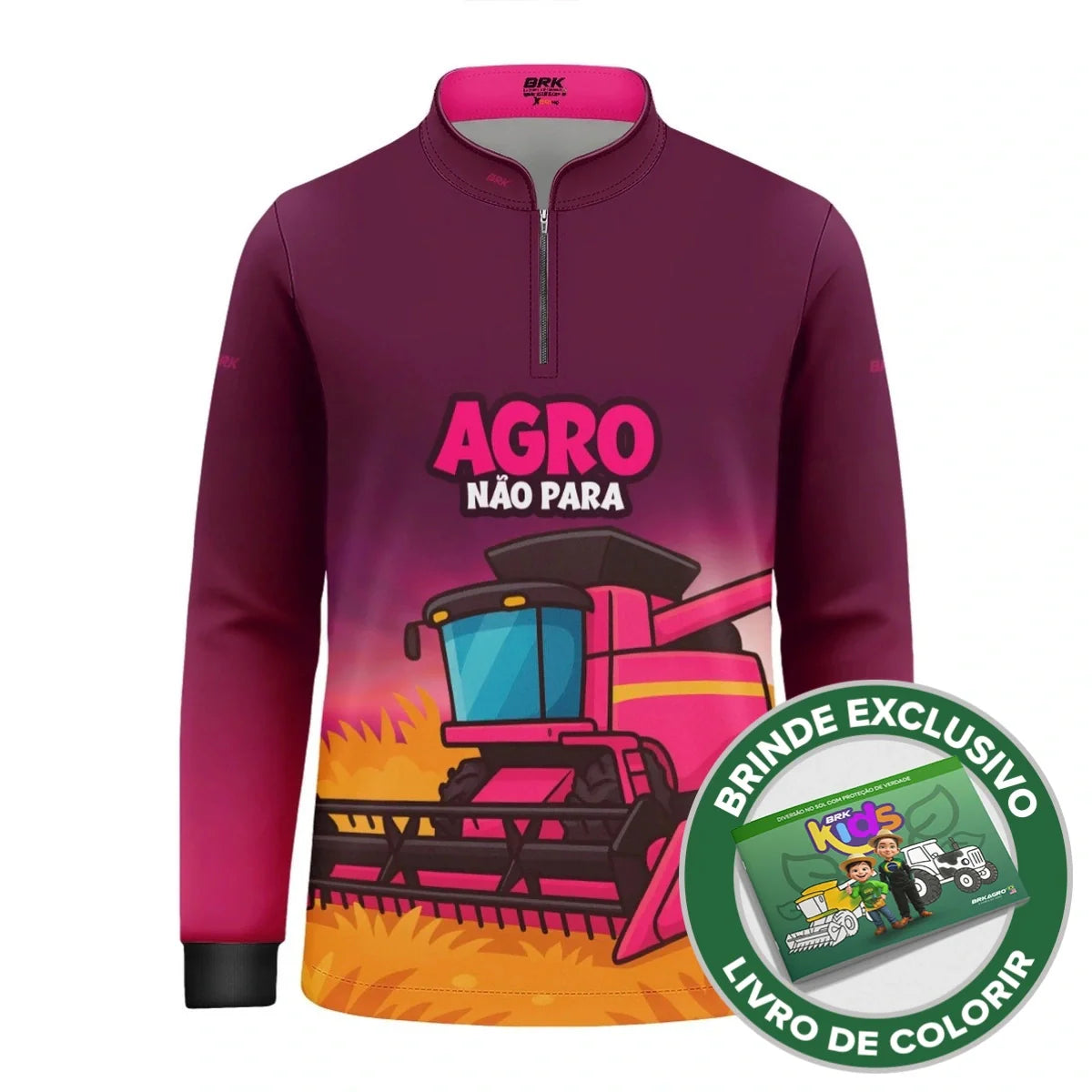 Camisa UV50 Agro Infantil Brk Colheitadeira Rosa Agro Não Para