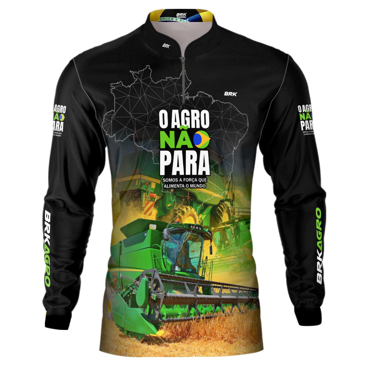 Camisa Agro Brk O Agro Não Para Trator Verde com Proteção Solar UV50+ Envio Imediato