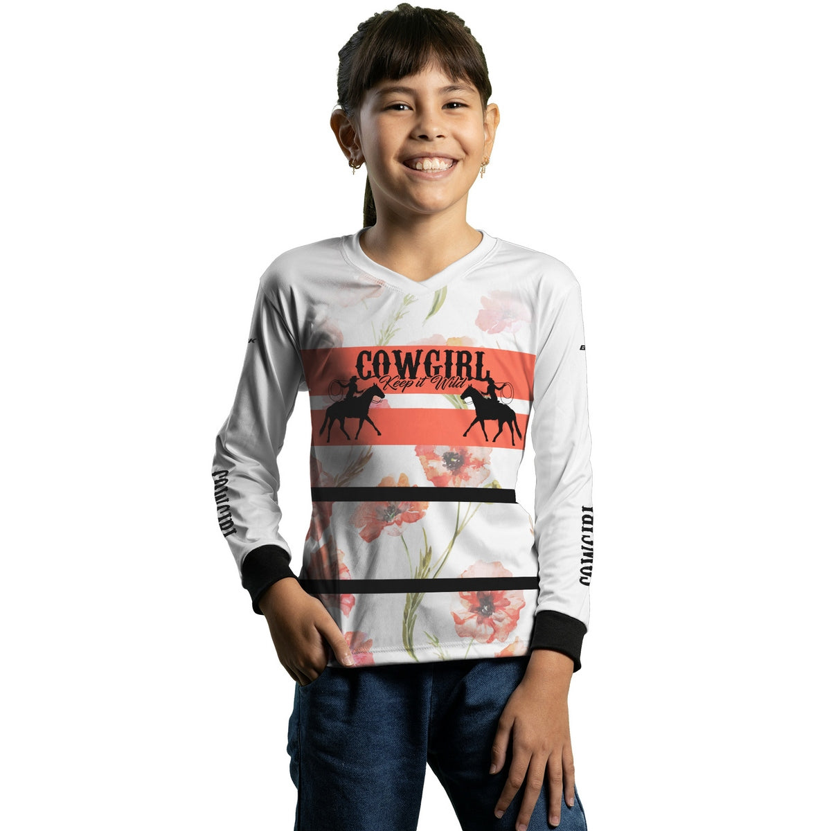 Camisa Infantil Agro Brk Cowgirl Branca com Proteção Solar UV50+