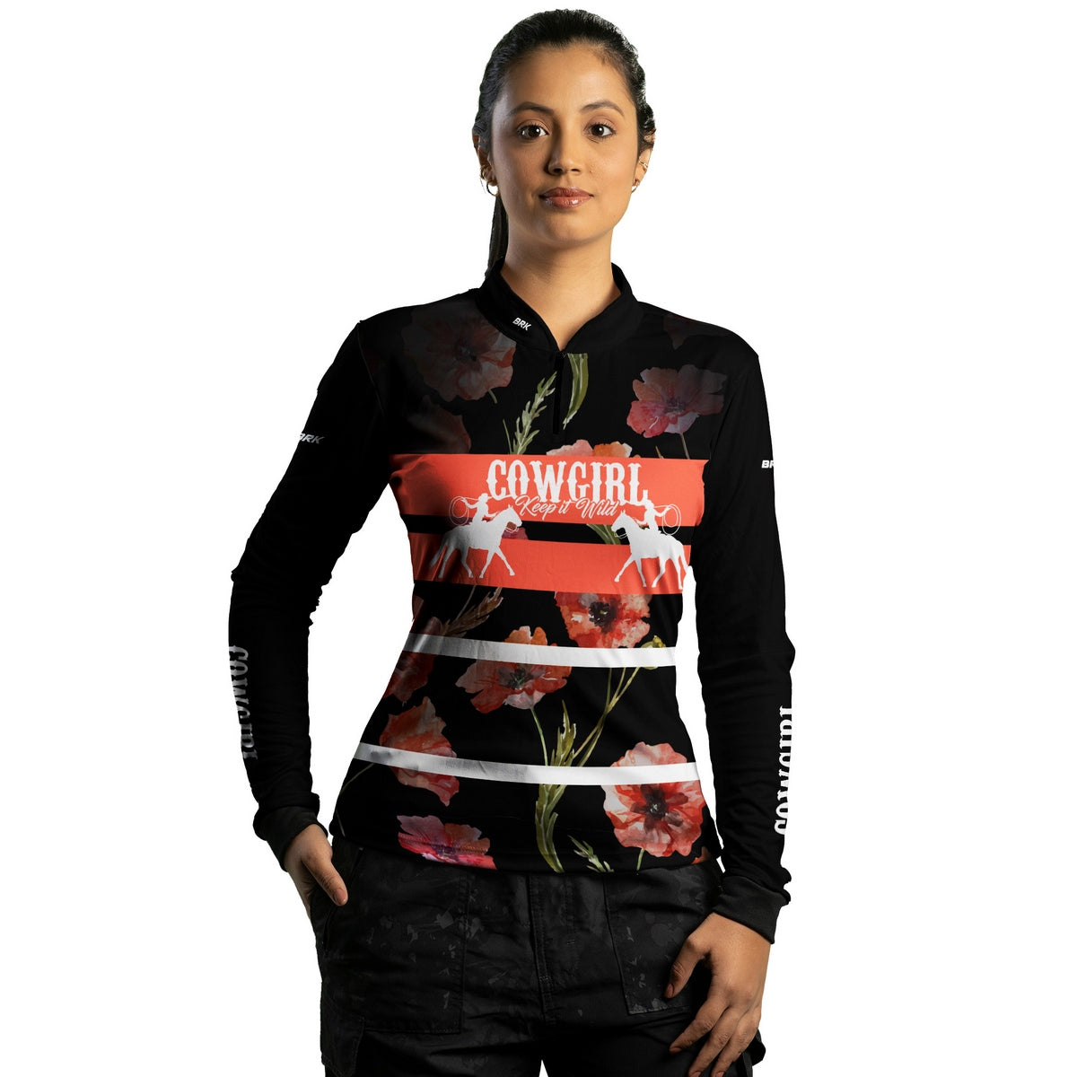 Camisa Agro Feminina Brk Cowgirl Preta com Proteção Solar UV50+