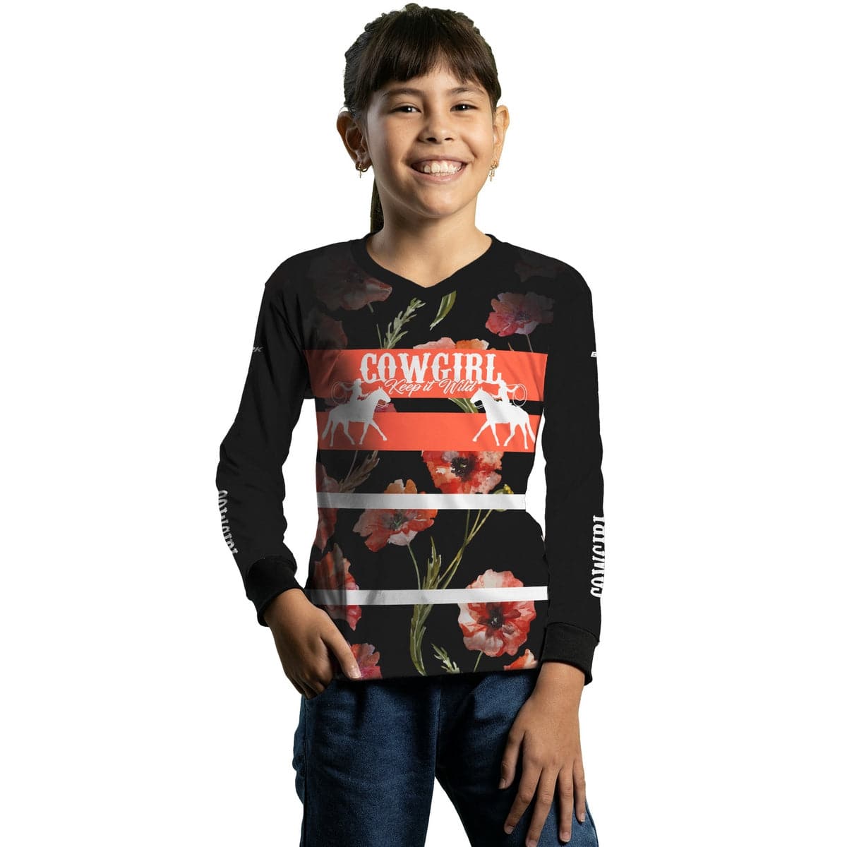 Camisa Infantil Agro Brk Cowgirl Preta com Proteção Solar UV50+