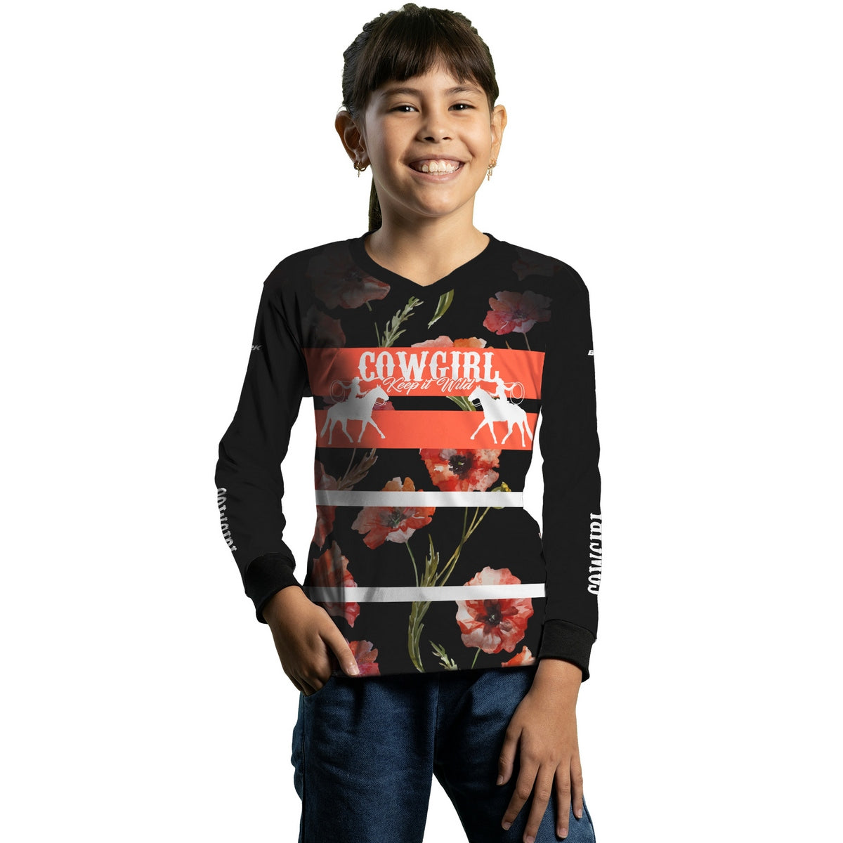 Camisa Infantil Agro Brk Cowgirl Preta com Proteção Solar UV50+