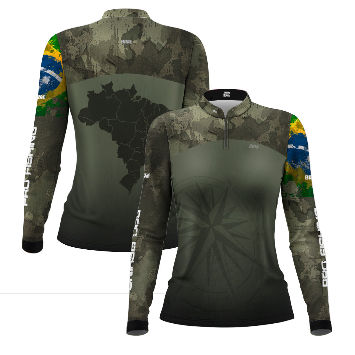 Camisa Feminina Agro Brk Bussola Brasil Camuflada com Proteção Solar UV50+