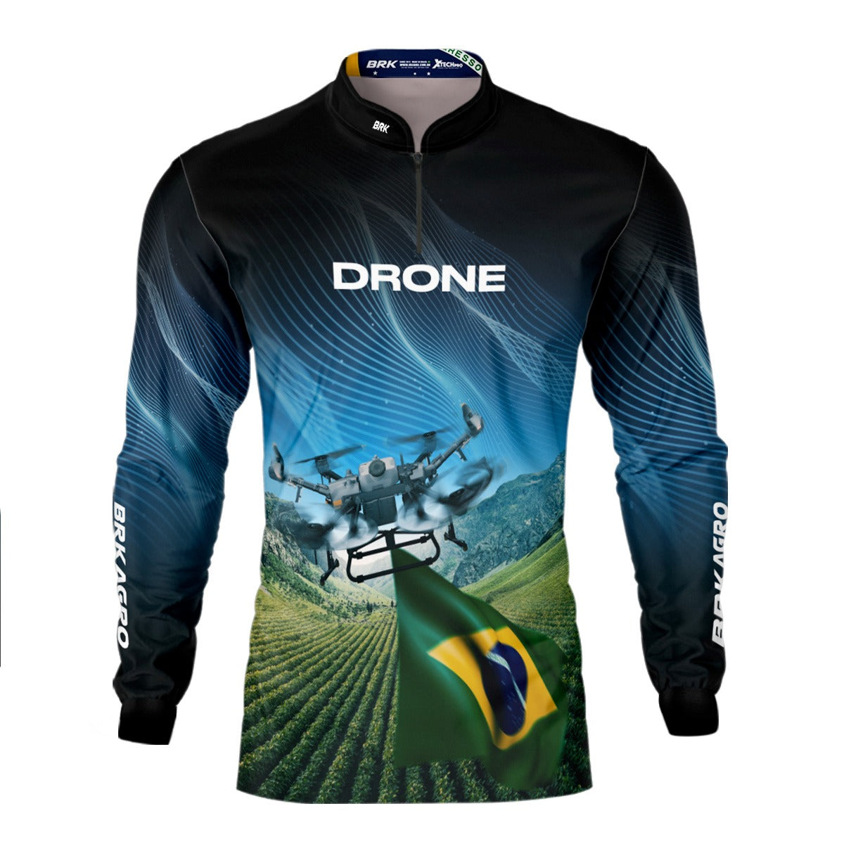 Camisa Agro Brk Drone Bandeira do Brasil com Proteção Solar UV50+